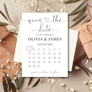 Plantilla de calendario para guardar la fecha, diseño de corazones (descarga instantánea)