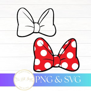 May include: Two bow designs, one white and one red with white polka dots, are displayed against a white background. The red bow is a classic design. The image also includes the text "PNG & SVG".
