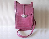 Red Embossed Leather Credit Card Shoulder Bucket Purse w Winged Heart Detail Credit Card Wallet All In One Handbag Country Style Red Gingham