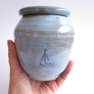 700 ml Handmade Ceramic Urn with Sailboat