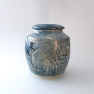2.5 l or 152 ci Handmade Blue Ceramic Urn with Wild Plants