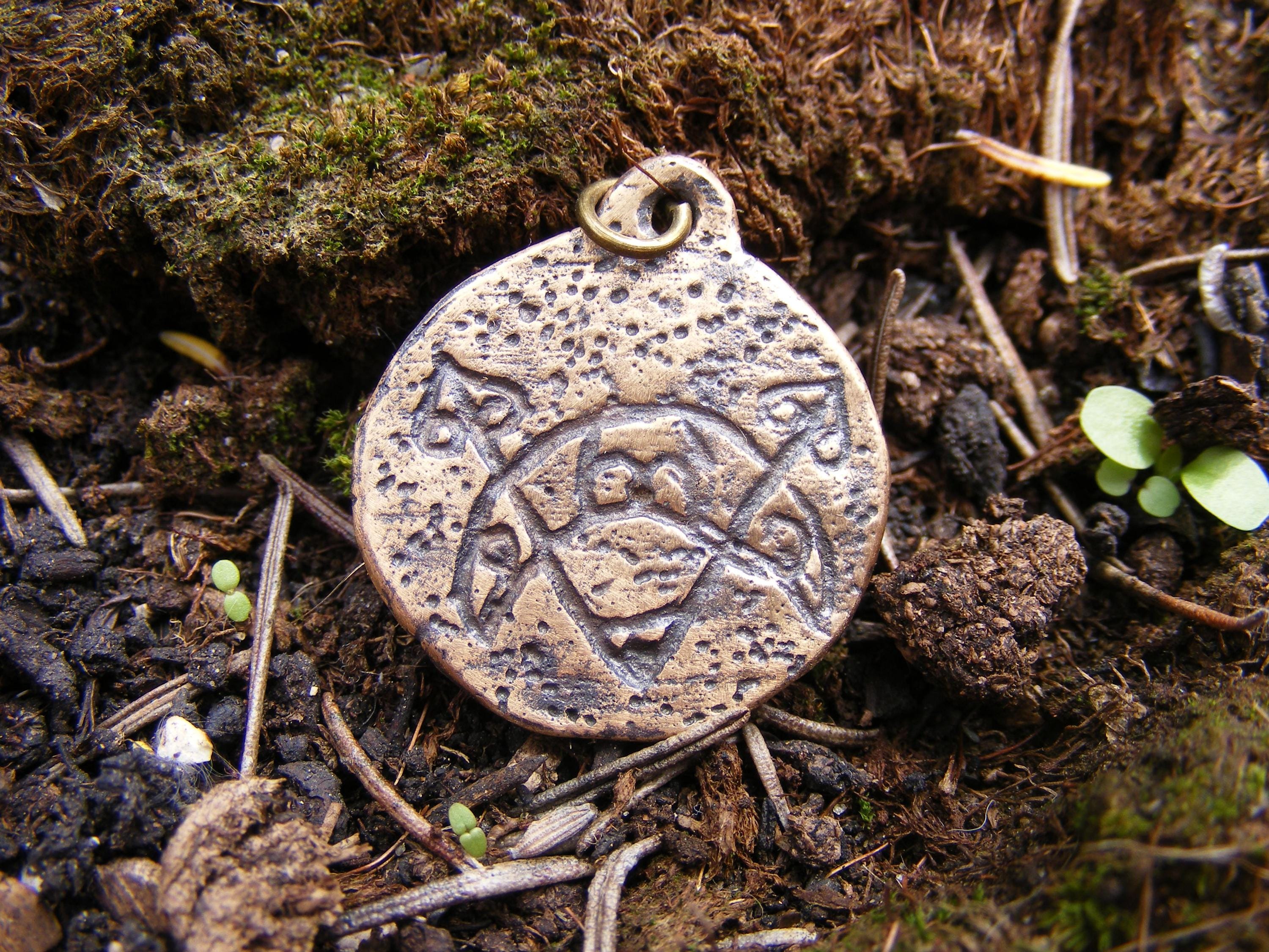 Scottish Pictish Crescent and V-Rod Rock Art Bronze Pendant