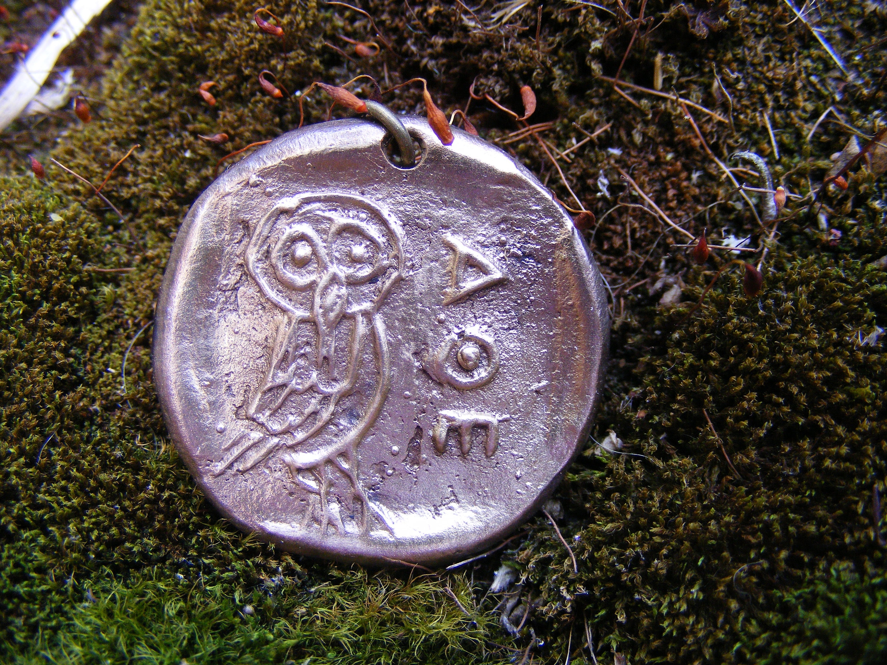 Athenian Owl Bronze Pendant