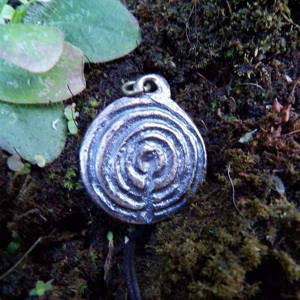 Prehistoric Rock art Concentric Circle and Line Spiritual Bronze Pendant