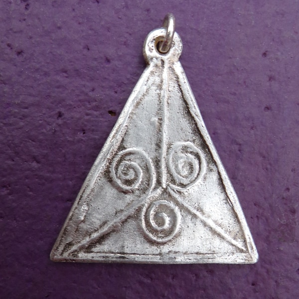 Starseed Sirian Seal Triangular Triple Spiral Triskele Sterling Silver Pendant