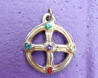 Elemental Celtic Sun Cross Bronze Pendant