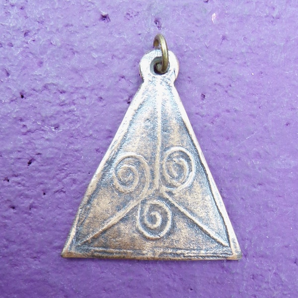 Starseed Sirian Seal Triangular Triple Spiral Triskele Bronze Pendant