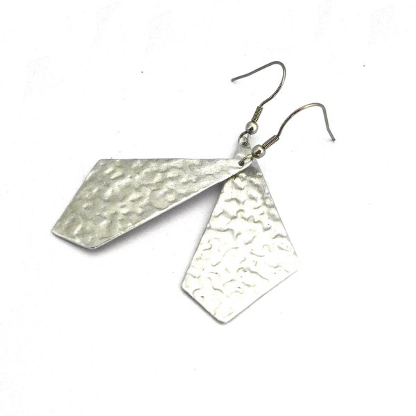 Rectangle hammered aluminum earrings, hammered aluminum rectangles, stainless steel finishing
