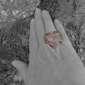 Grape leaf copper ring, hammered oxidized copper grape leaf, organic, adjustable ring