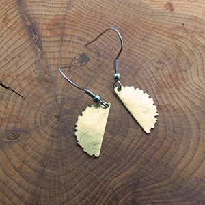 Sun moon golden earrings, hammered brass sun and moon, stainless steel finishing, art déco, art nouveau .