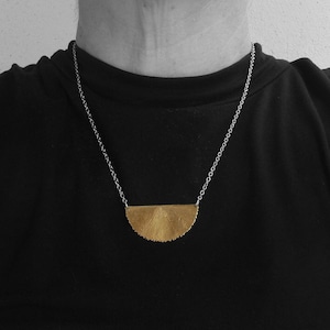 Golden sun necklace, hammered brass pendant, stainless steel finishing and chain, sunflower, inca
