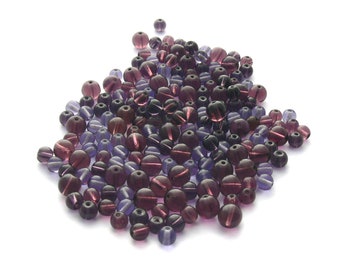 Purple beads mix, 180 pieces of purple glass beads in different shapes, different shades of purple, 65 g, vintage beads, purple glass