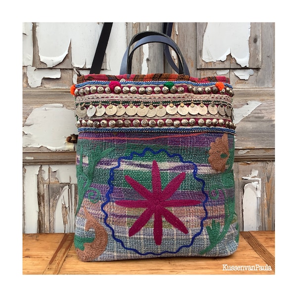 kantha bag-boho bag-tote bag-shoulderbag-handbag-handmade bag-summer bag-bohemian bag-Ibiza bag- tribal bag-gypsy bag- colored bag-oak bag