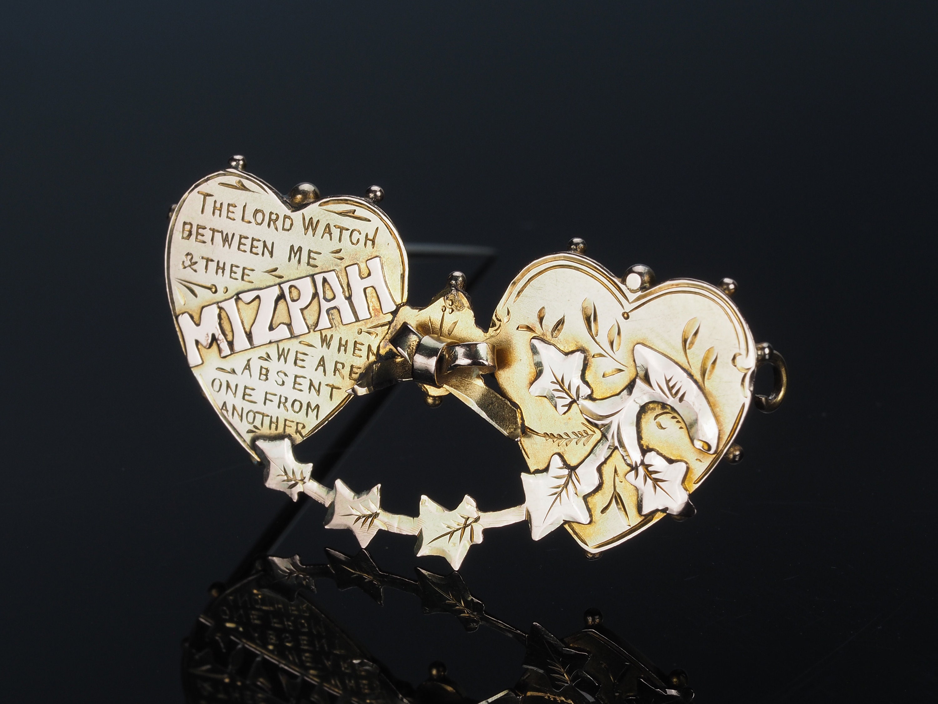 y♡ Victorian 1889 Silver Mizpah Heart Pin. For Sale at Ruby Lane
