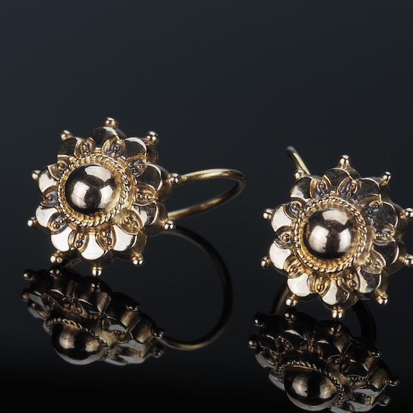 Antieke gouden oorbellen, Victoriaanse Etruskische oorbellen, massief gouden studs, leverback oorbellen, Etruskische sieraden sieraden cadeau voor haar