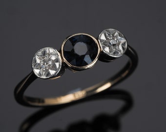 45th wedding anniversary gift, Sapphire engagement ring, heirloom vintage gold Birthstone, bezel set Sapphire rings