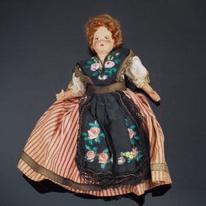 Petitcollin vintage doll with necklace, Celluloid doll, French doll, souvenir doll, small 1930s doll, French costume rare collectible dolls