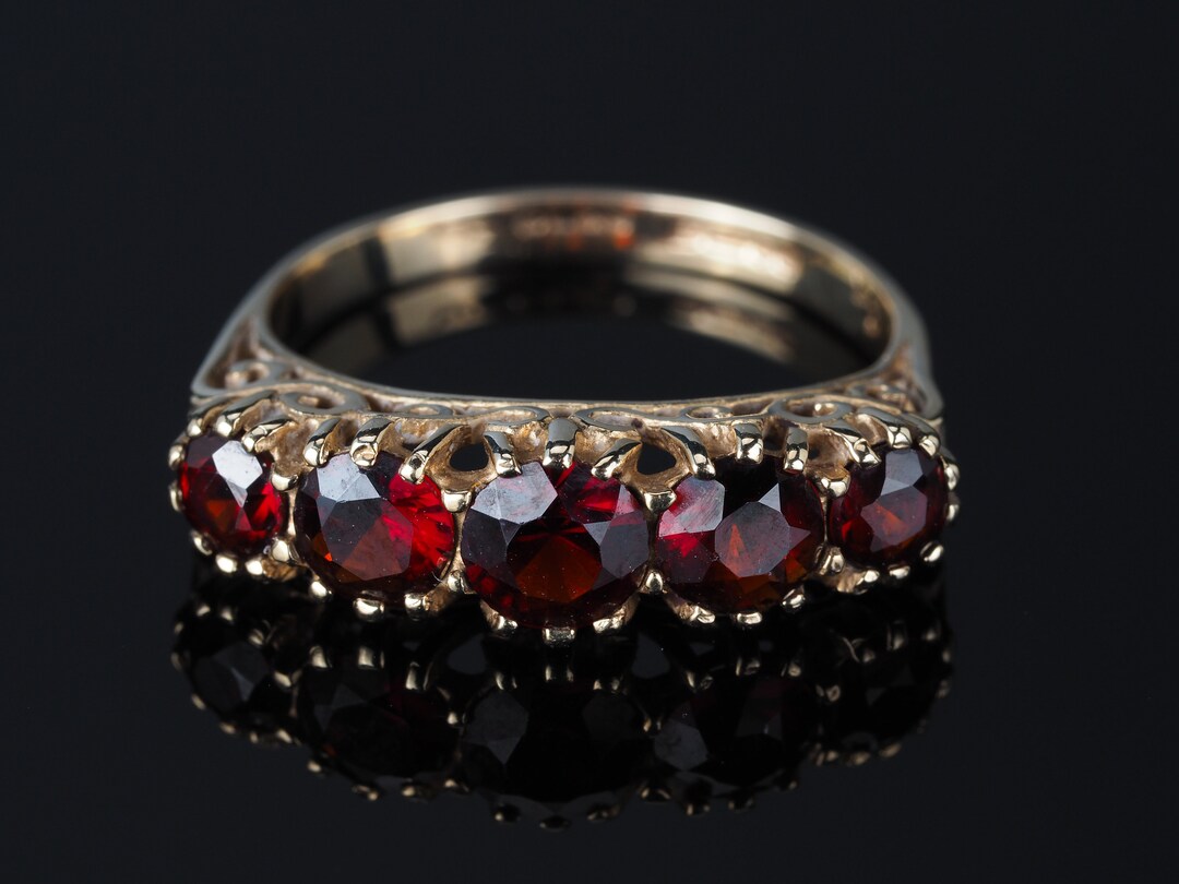 9ct Gold Garnet Ring, Vintage Gold Cluster Ring, Solid Gold Cocktail ...