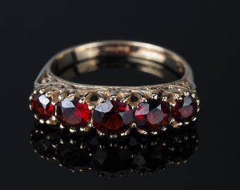Vintage 9ct gold Garnet ring, cocktail cluster stacking ring, January birthstone, stackable jewellery, gift