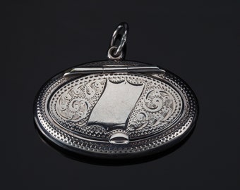 Victorian compact large locket pendant, antique chatelaine compact, chatelaine antique silver jewellery gift, miniature case powder puff