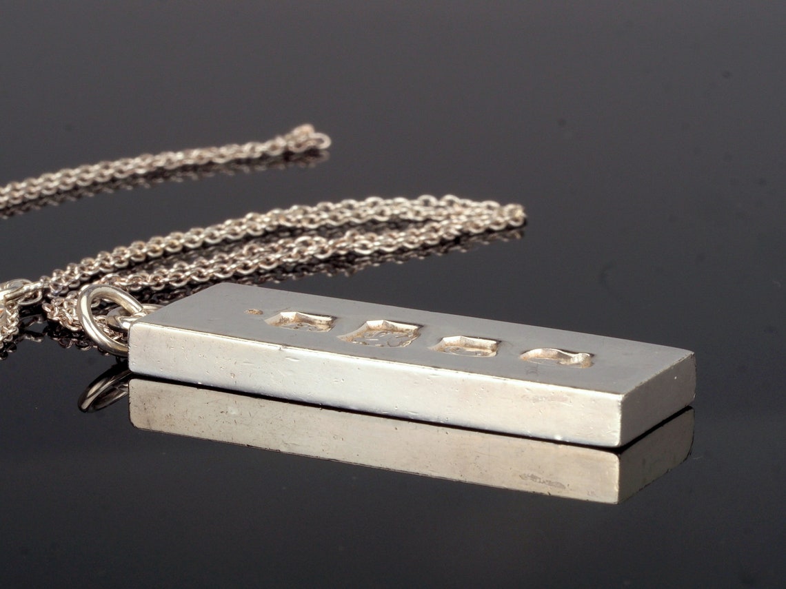 1 ounce Ingot Bar on Chain Silver Bullion Necklace date Etsy