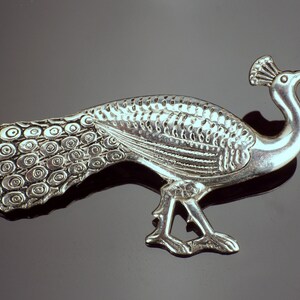 Silver Peacock Bird Novelty Brooch Pin, Animal Jewellery, Silver Bird Brooch, Animal Jewelry, Bird Jewellery Pins, Vintage Novelty Bird Pin image 2