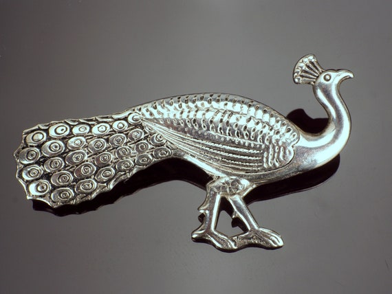 Silver Peacock Bird Novelty Brooch Pin, Animal Je… - image 2