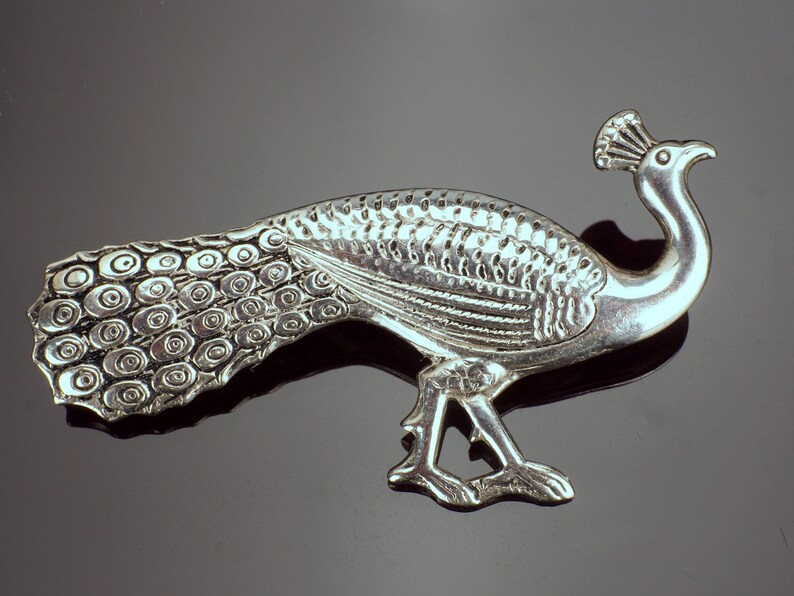 Silver Peacock Bird Novelty Brooch Pin, Animal Jewellery, Silver Bird Brooch, Animal Jewelry, Bird Jewellery Pins, Vintage Novelty Bird Pin image 2