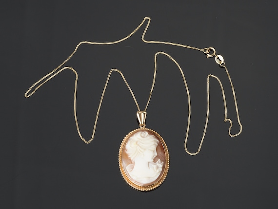 Gold cameo necklace, hand carved shell cameo of a… - image 2