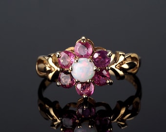 Opal n Ruby Ring; 9ct solid gold cocktail statement jewellery
