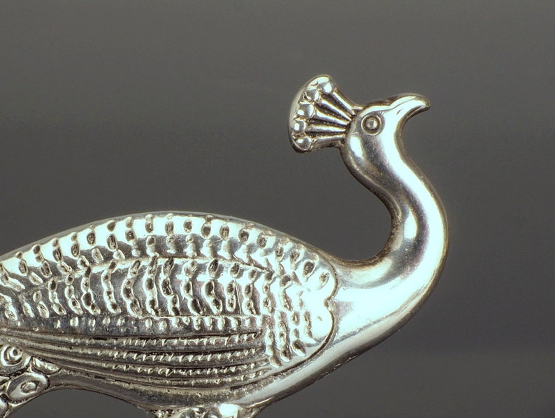 Silver Peacock Bird Novelty Brooch Pin, Animal Jewellery, Silver Bird Brooch, Animal Jewelry, Bird Jewellery Pins, Vintage Novelty Bird Pin image 5