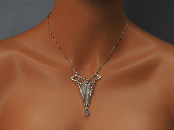 Art Nouveau Style Grasshopper Necklace, Cricket Ne