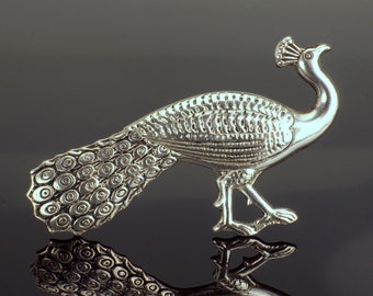 Silver Peacock Bird Novelty Brooch Pin, Animal Jewellery, Silver Bird Brooch, Animal Jewelry, Bird Jewellery Pins, Vintage Novelty Bird Pin