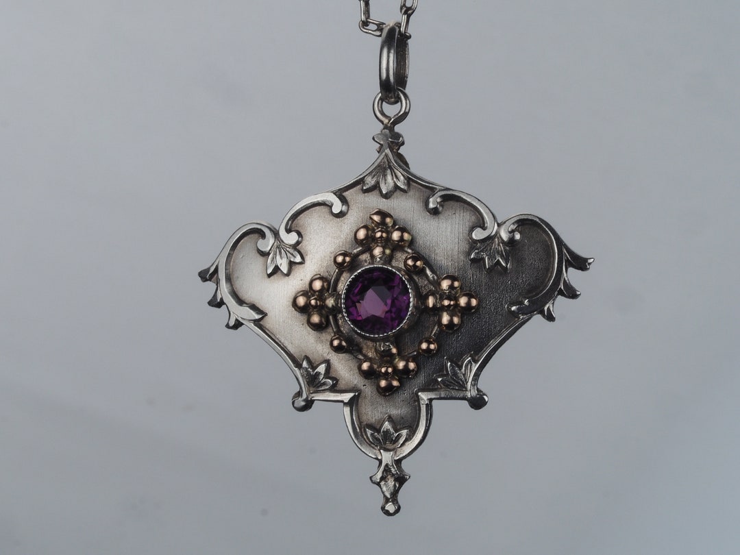Gold and Silver Antique Necklace, Art Nouveau Lavaliere Pendant ...