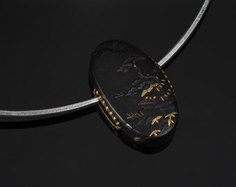 Shakudo pendant / torque collar necklace not included, vintage Japanese jewellery, samurai kashira sword fitting samurai warrior unique find
