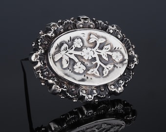 Victorian Sterling Silver Brooch, Floral Design, Antique Jewelry