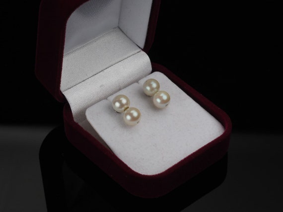 14k White gold pearl earrings, double pearl earrin