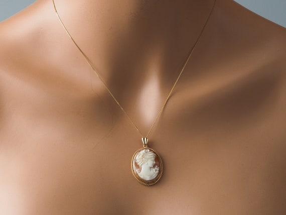 Gold cameo necklace, hand carved shell cameo of a… - image 6