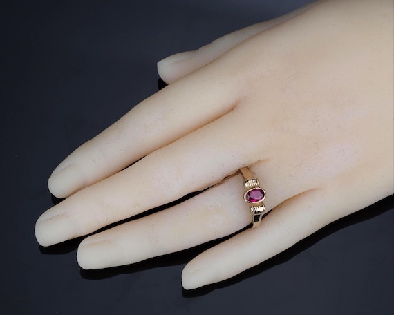 Vintage Diamond Ruby engagement ring, unusual 9ct… - image 7