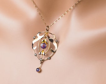 ペンダント ９CT 【ビクトリア時代】【アール・ヌーヴォー】 アンティーク ビクトリア朝 ガーネット ペンダント ネックレス: 9Ct