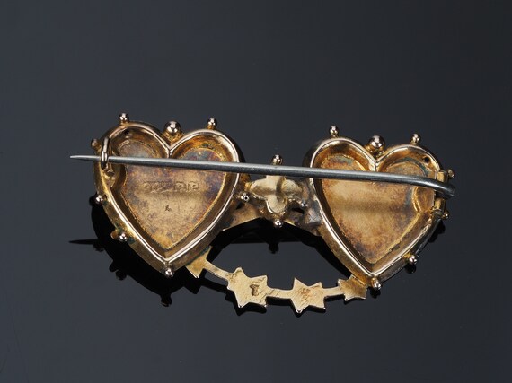 Wedding day Mizpah gold brooch, double heart Wedd… - image 9