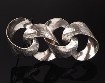 Spilla modernista, spilla grande, spilla retrò, spilla in argento, spilla di metà secolo, spilla in argento testurizzato, vintage anni '60, spilla con motivo a tigre