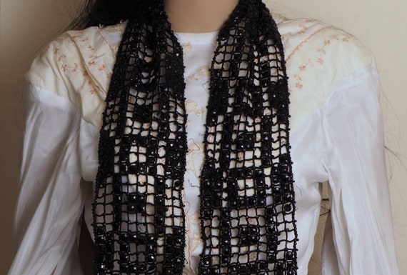 Vintage Fabric Beaded Fabric Large Black Lace Trim Victorian