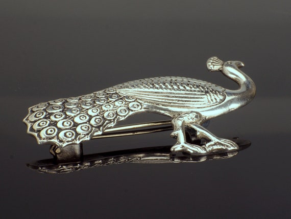 Silver Peacock Bird Novelty Brooch Pin, Animal Je… - image 3