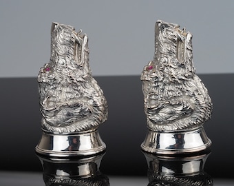 Dog pepper and salt condiments, silver plated salt n pepper pots, silver plate animal condiment set, novelty salt and pepper shakers