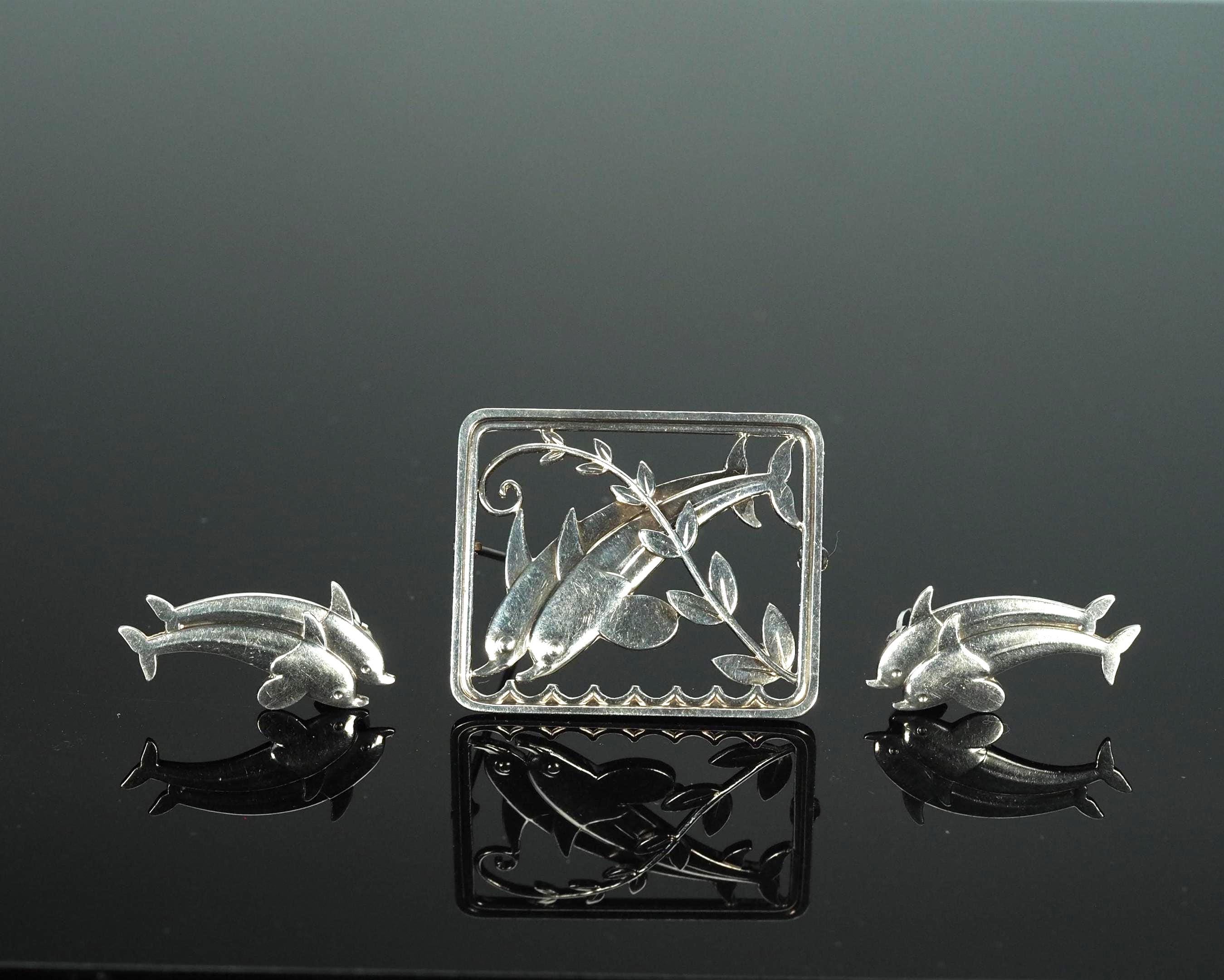 Silver Danish Silver Dolphin Brooch - Etsy