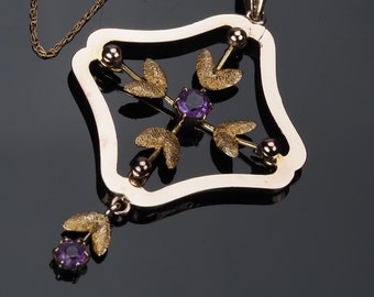 Collana Lavalier vittoriana, collana lavalier in oro massiccio, collana antica con ametista, ciondolo a goccia in oro, collana antica con pietre preziose, regalo di gioielleria