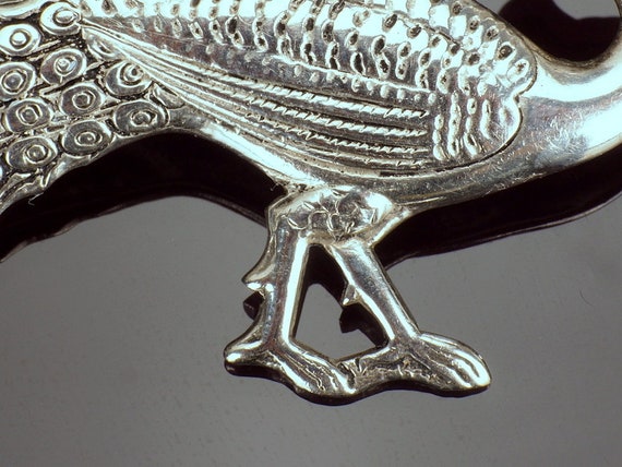 Silver Peacock Bird Novelty Brooch Pin, Animal Je… - image 6