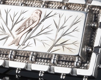 Roségouden en zilveren vogelbroche, antieke Edwardiaanse sieraden, romantische beweging, vintage pin, landgoedsieraden, dierenbroche, cadeau UK
