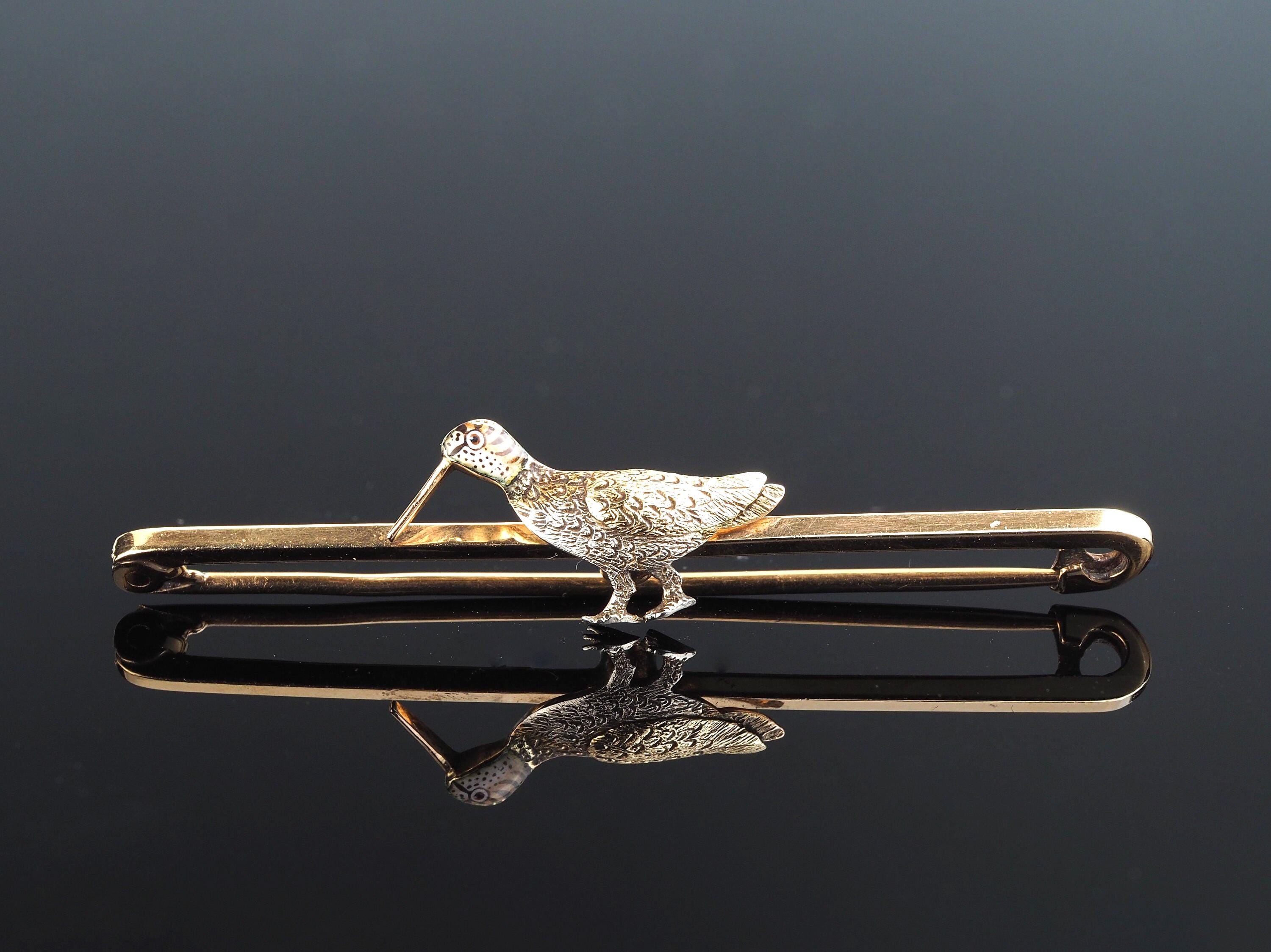 Broche Vintage Tête De Bécasse Argentée - Bijou Animalier Thème Chasse/Oiseau